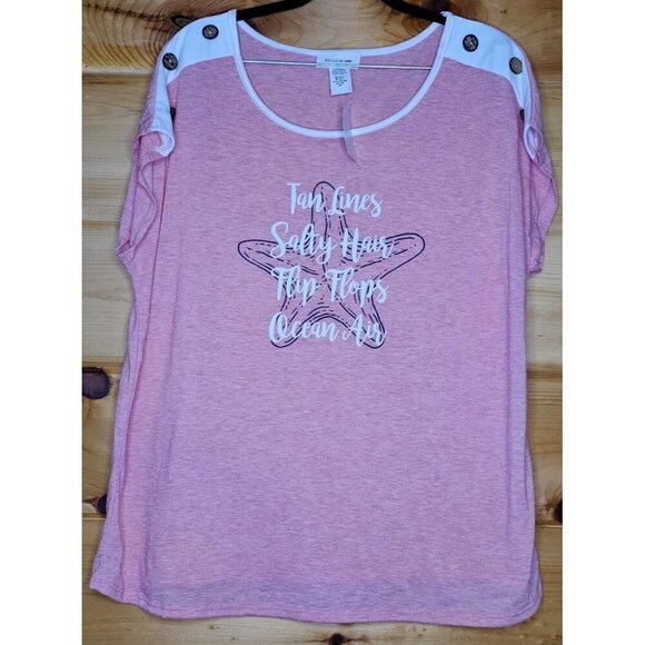 New Exclusive One Women's 2X Plus Size Blouse Pink Comfy Top Casual Beach Shirt - Picture 14 of 16